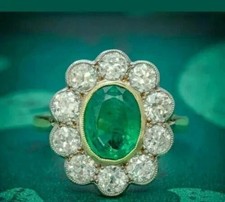 2.40 Ct Oval Cut Natural Emerald Diamond Wedding Ring 14K Real Yellow Gold picture
