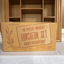 Vintage Anchor Hocking Wheat Milk Glass Set 16-Pc w/ original box, packing NOS picture