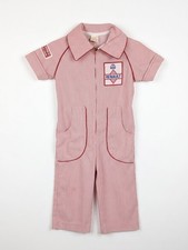 Vintage 1960s By Thomas Renault Toddler Jumpsuit Size 2 Red Pinstripe Mechanic  picture