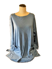 Roaman's Pullover Tunic Top Dusty Indigo NWTA New 1X Kangaroo Pockets Snaps picture