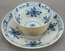 Antique Meissen Strawflower Blue & Brown Cafe Au Lait Tea Bowl & Saucer C. 1750 picture