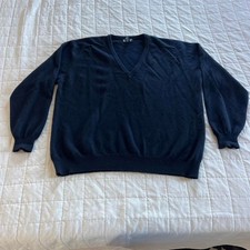 Men's Classic Lands' End 100% Cashmere Navy Blue V-Neck Sweater - Size XL picture