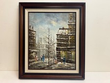 Caroline Burnett Painting on Canvas Winter Street Scene in Paris, France Signed picture