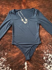 SHEIN Navy Blue Long Sleeve Scoop Neck Bodysuit picture
