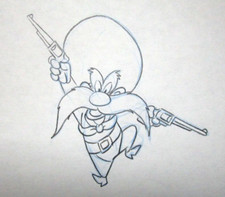 1980's YOSEMITE SAM Warner Brothers ORIGINAL PRODUCTION cel DRAWING hat guns picture