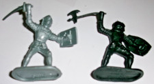 VINTAGE LOT 2 PK Black & silver Knights 2.5” Medieval Plastic Figures w/ weapons picture