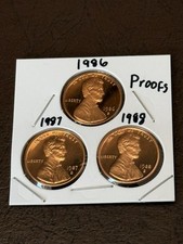 1986, 1987, 1988 Lincoln Cent Proofs 3-coin set picture