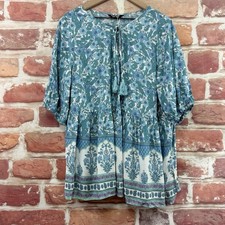 Bloomchic Top Womens Size 18-20 Blue Multicolor Boho Floral Border Trim Shirt picture