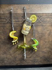 Kurt Adler Christmas Ornaments 4pc Lemon Lime Fruit Bottle Corkscrew Set picture