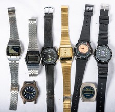 8x Job Lot Men LCD Quartz Vintage Watches (Seiko A029, etc)--Spares/Repairs picture