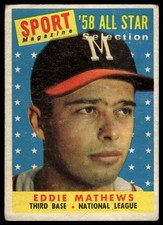 1958 Topps #480 Eddie Ed Mathews All-Star VG Vintage HOF Baseball Card -SEE DESC picture