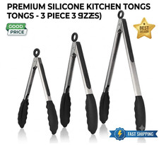 3 Pack Black Silicone Kitchen Tongs 7 9 12 Inch 600°F Heat Resistant Stainless S picture