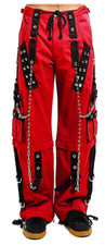 Tripp NYC Darkstreet Dark Cuff Bondage Pants Black Red Goth Punk Zip Off AF7240 picture