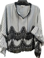 POL Black Lace Ruffle Butterfly Sleeve Blouse Top S/M picture