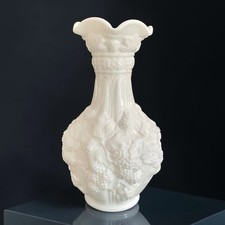 VTG Milk Glass Vase Grape Clusters Ruffled Top Cottagecore Imperial Loganberry picture