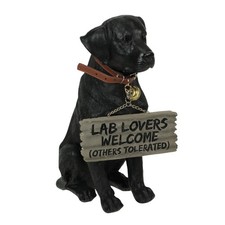 Black Lab Dog Indoor Outdoor Welcome Statue with Reversible Message Sign picture
