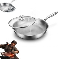 Pure Titanium Hammered Frying Pan with Lid, 12 Inch Skillet, No Coating Cookw... picture