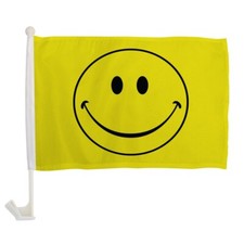 1 Dozen Yellow Happy Face 12x16in Single-Sided Smiley Face Car Window Flags picture