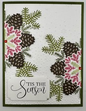 Stampin’ Up Pine Snowflakes Card Kit, Set of 5, Christmas, Embossed, Red Gems picture