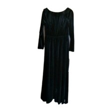 Azazie Brynn Black Velvet V Back Sz A10 Maxi Dress Witchy Vamp Autumn Wedding picture
