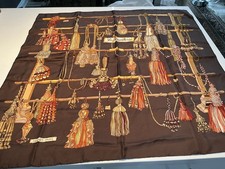 HERMÈS Vintage Passementerie Silk Scarf 34” Françoise Heron Brown Carré 90 picture