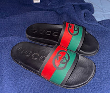 Gucci Men's Slide Sandals US 11 Rubber Black Red Green Striped Logo picture