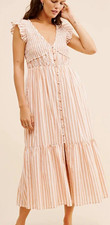 Anthropologie Peregrine Pink/White Striped V Sleeveless Button Ruffle Midi S picture