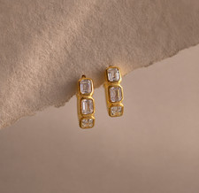 Elegant Baguette Hoop Earrings Gold Plated Huggie Hoops Women Gift for Her picture