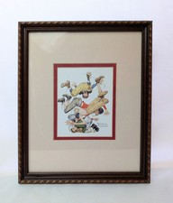 Vintage First Down print by Norman Rockwell, 8 3/4 x 10 3/4 Wood Frame Football picture