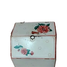 Vintage 1960s Ornate Bread Box w/ painted Flowers 2 compartments made in USA NOS picture