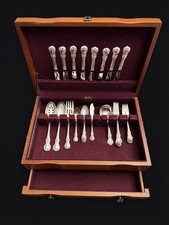 Towle Old Master Sterling Silver (.925) Flatware Set w/ Wood Case Rococo picture