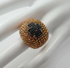 Gumetal Gold Crystal Rhinestone Pave Dome Cross Size 4.75 Ring picture