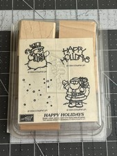 Vintage 1994 Stampin' Up Happy Holidays Rubber Stamp Kit | Unmounted picture