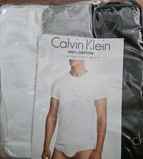 CALVIN KLEIN Men's Large 100% Cotton Crew Neck 3 Pack White/Black/Gray.  picture