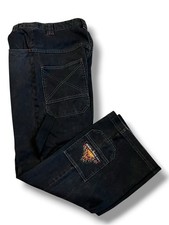 Vintage Lee Pipes Skater Jeans 28x32 Wide Leg Black Denim Flames Leg Pocket 90s picture