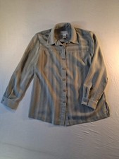  Vintage Drapers Damons Womens M Gray Pinstripe Button Blouse Grandmacore Shirt picture