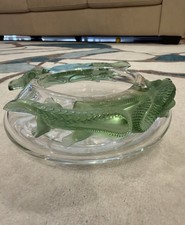 Lalique France Crystal Bamako Green Lizards Centerpiece Bowl Lizard Gecko picture