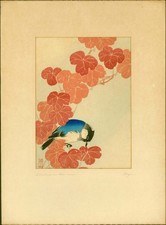 Ito Sozan Japanese Woodblock Print - Blue Bird and Autumn Leaves Pre-1936 picture