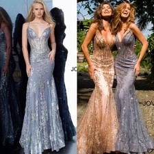 NWT Jovani 3675 Sequined Mermaid Corset Bodice Dress in Ink Size 10 picture