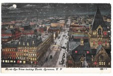 Syracuse NY Birds Eye View Moonlight Night 1908 Postmark Postcard picture