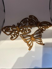 Vintage Butterfly Wall Hanging Decor Set Of 3 Homco 7537 Faux Wood Wicker Syroco picture