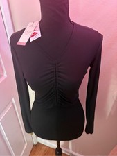 CALIA by Carrie Underwood Black Long-Sleeve Ruched V-Neck Swim Tee picture