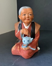 Vintage Hakata Urasaki Japanese Clay Doll Figurine Woman Serving Tea, Midcentury picture