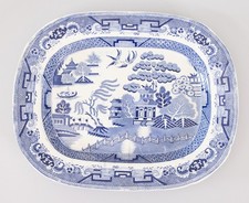 Large 19th Century English Staffordshire Ironstone Blue Willow Platter 18.5