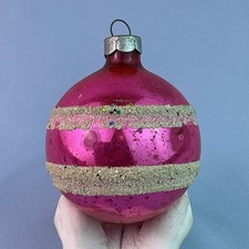 FRANKE Vintage 1950’s Confetti Glitter Striped Mercury Glass Ornament*2.75”H* picture