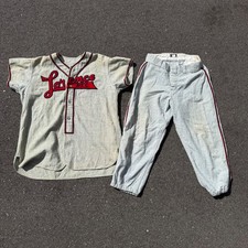 50s Vintage Powers Lorence Rec Baseball wool Uniform Jersey Pants Set Gray Red L picture