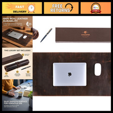 Large 31x16 Inch Full Grain Buffalo Leather Desk Pad with Pen Holder & Non-Slip picture