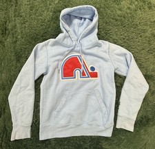 Vintage Quebec Nordiques NHL Hockey Hoodie Sweatshirt Light Blue S/P Small picture