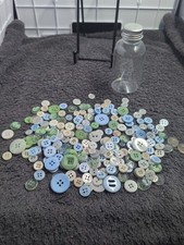 Lot Of (212)Various Size Buttons. Blues, Greens, Whites, Clears Buttons picture