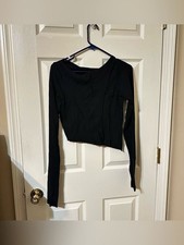 Fashion Nova Black Long Sleeve Asymmetrical Crew Top picture